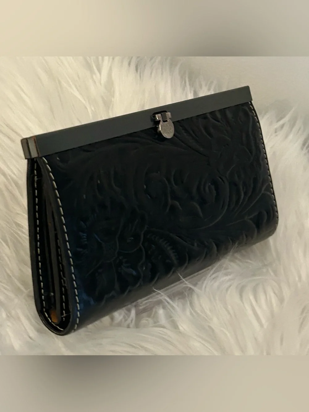 Patricia Nash Black Tooled Leather Wallet Clutch Embossed Organizer
